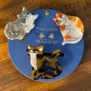 Pink Linen Cat Hair Clips, NWT